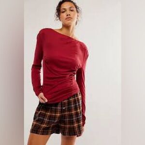 Free people boat neck red burgundy top medium